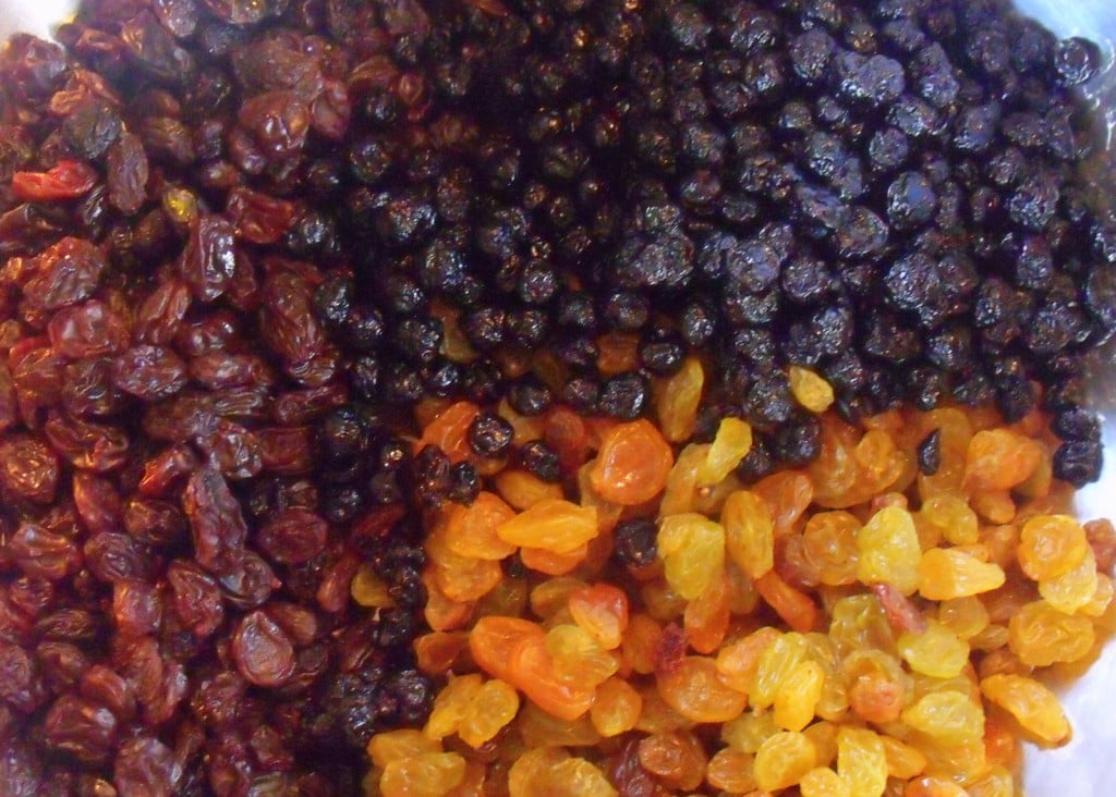 Raisins, golden raisins and wild blueberries Dried fruit for Christmas Pudding