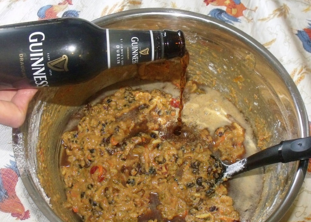 Guinness stout into Christmas pudding mixture