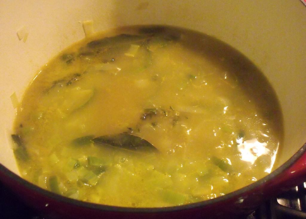 Potato and leek soup before puree