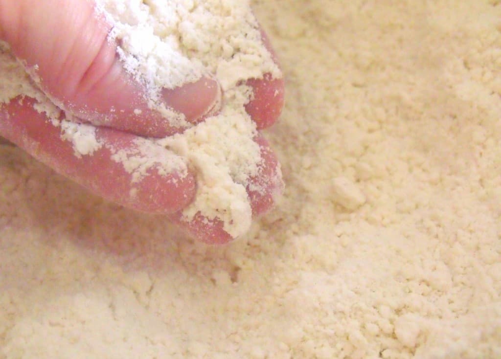 Butter rubbed into flour - resembles coarse meal