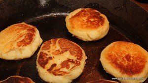 Browned Potato Cakes in Skillet