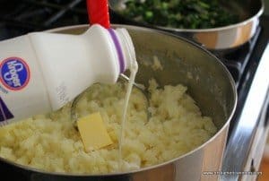 Adding butter and half and half to mashed potato