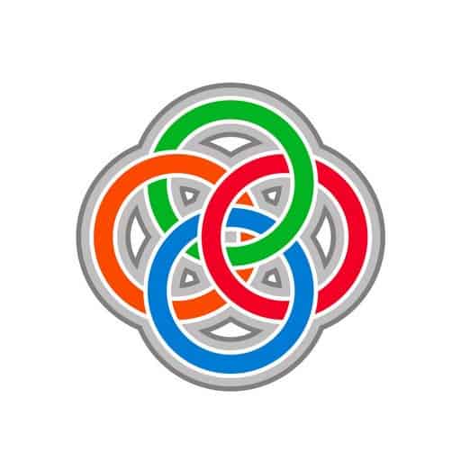 Irish American Mom Logo | Irish American Mom Celtic graphic with four loops intertwined in green and orange for Ireland and red and blue for America