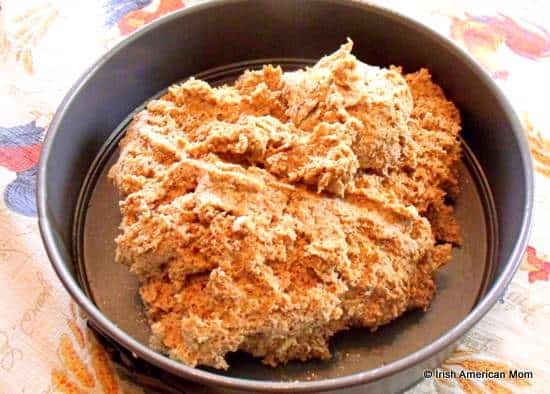 Brown bread dough transferred to a baking pan | Irish American Mom Brown bread dough transferred to a baking pan