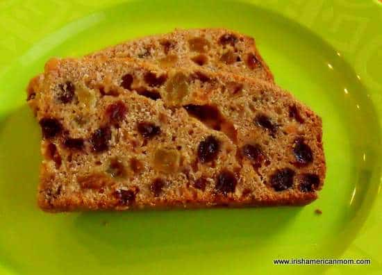 Slices of Irish tea brack on a green plate | Irish American Mom Slices of Irish tea brack on a green plate