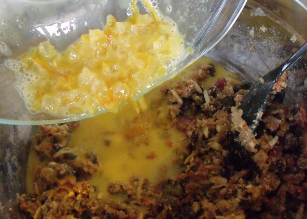 A close up pineapple, eggs and dried fruit