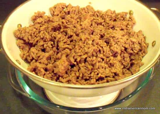 Drain beef in colander | Irish American Mom Drain beef in colander