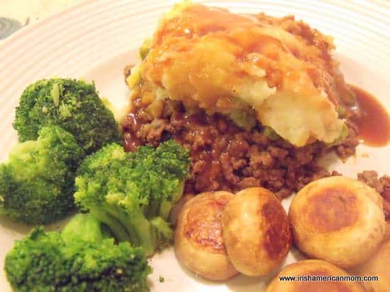 Shepherd's Pie with mushrooms and steamed broccoli | Irish American Mom Shepherd's Pie with mushrooms and steamed broccoli