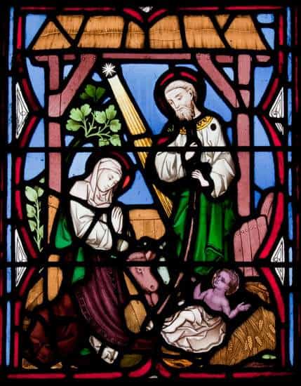 Stained glass window of Our Lady's Island Church of the Assumption West Aisle Window Nativity