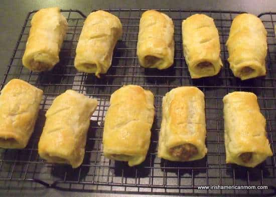 Sausage rolls cooling on wire rack | Irish American Mom Sausage rolls cooling on wire rack