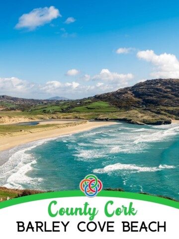Barley Cove Beach in County Cork Ireland | Irish American Mom Sandy beach and mountain with text banner