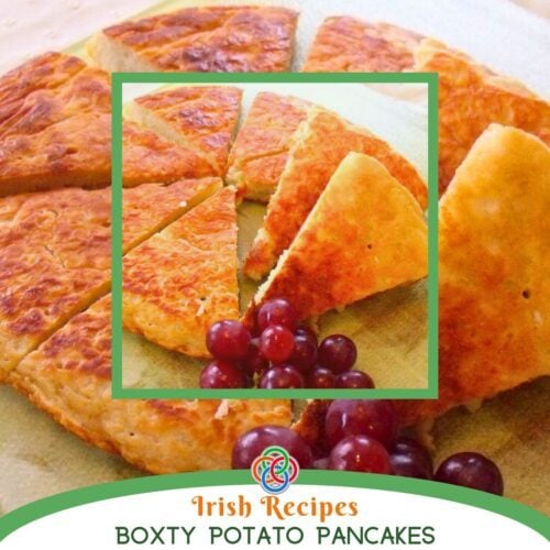 Potato pancakes in a graphic with text banner