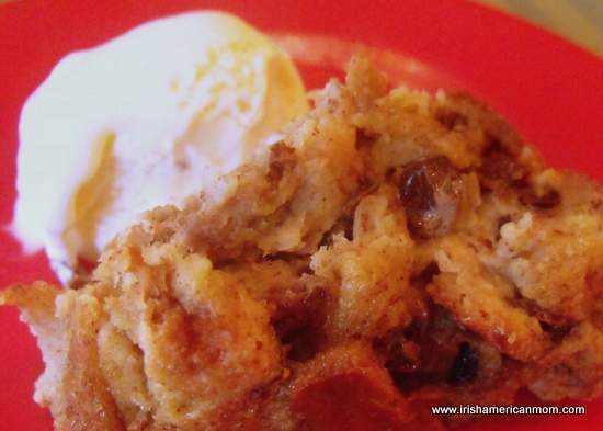 Bread pudding with ice cream