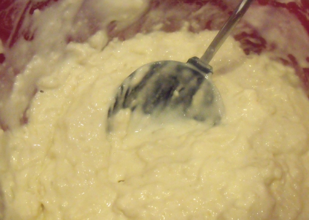 Boxty Batter Stirring batter with grated potato for boxty pancakes