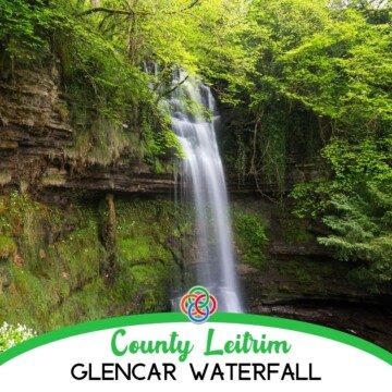 Waterfall in the woods with text banner