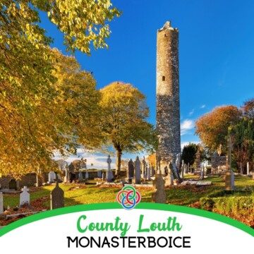 Stone tower and trees with text banner