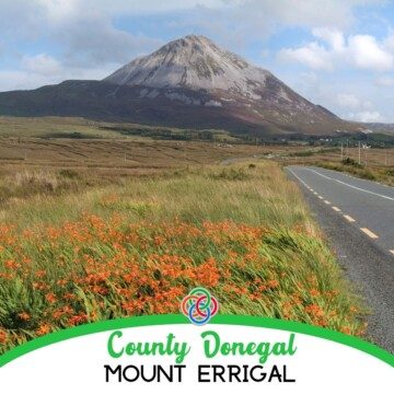 Peaked mountain and road with text banner