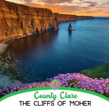 Ocean cliffs at sunset with text banner