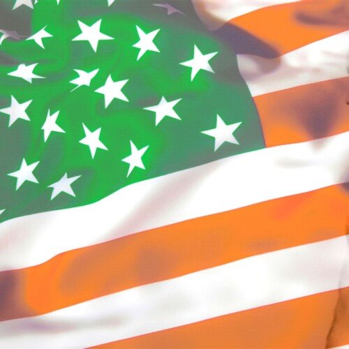 Green orange and white coloring on the American stars and stripes flag pattern