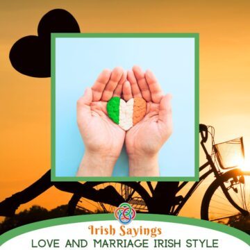 A heart in the colors of the Irish flag in a person's palms in a graphic with a text banner