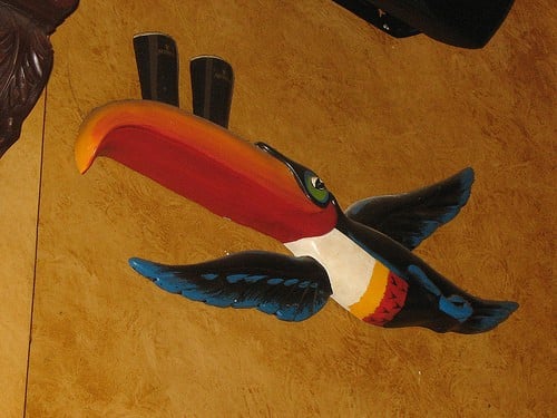 Toucan Balancing Pints of Guinness Toucan with pints of stout carving on a wall