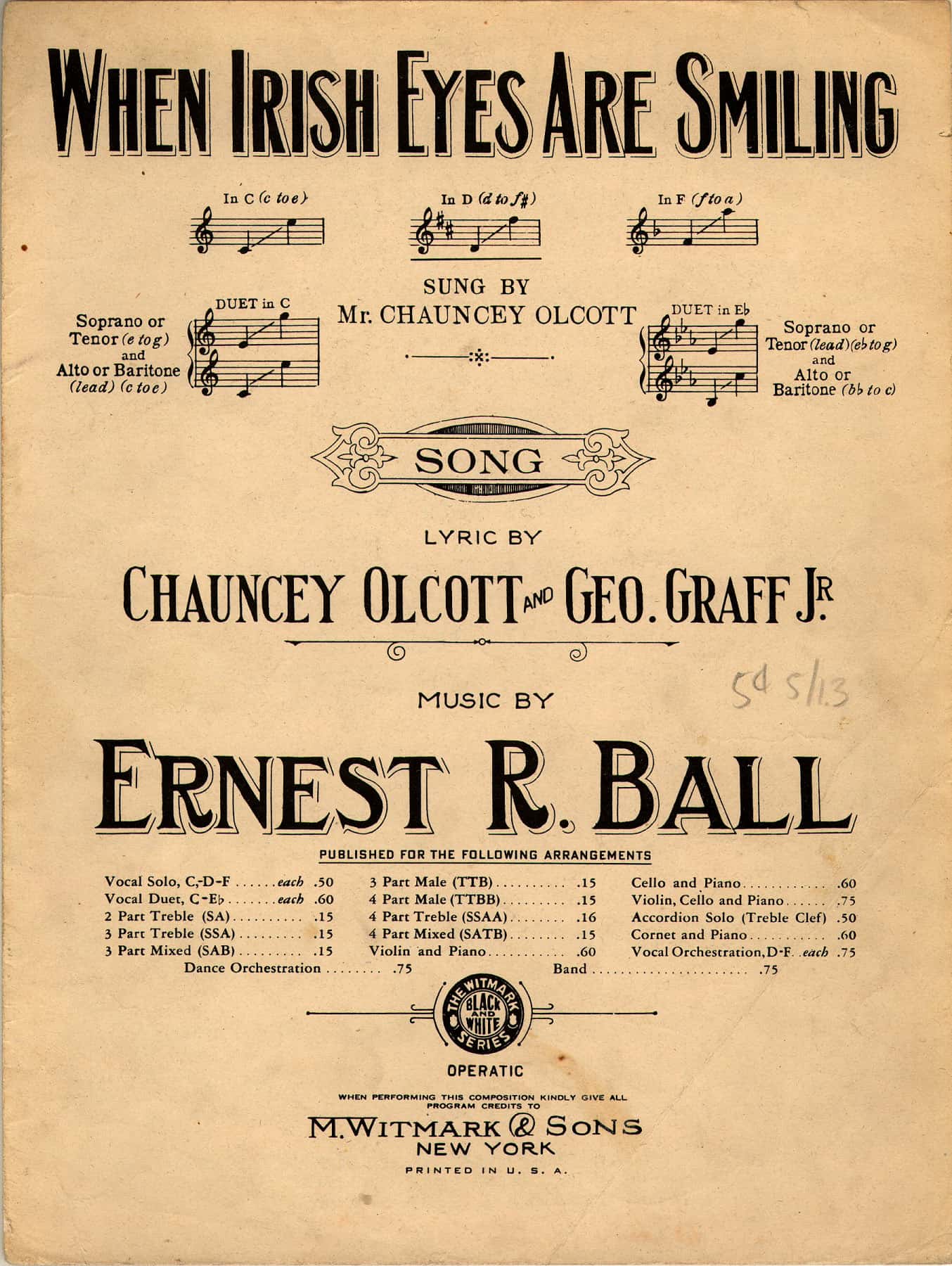 Sheet music cover with text