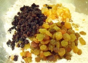 Golden raisins, sultanas, and orange peel for hot cross buns