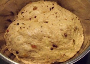 Yeast dough after rising or proving in a bowl