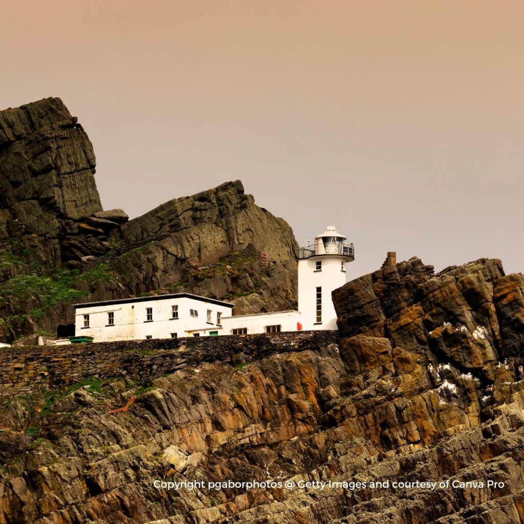 Lighthouse on top of rocky cliffs