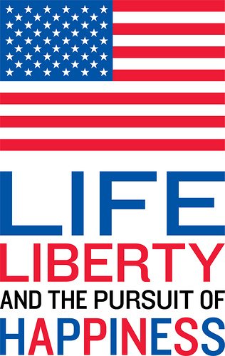 American flag graphic with text