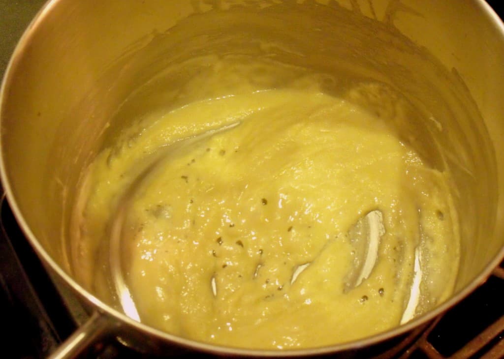 Flour and butter cooking for a roux for a Kentucky Hot Brown Sandwich
