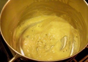 Flour and butter cooking for a roux for a Kentucky Hot Brown Sandwich