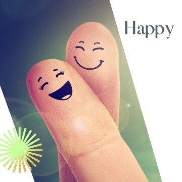 Fingers with face drawings and text overlay