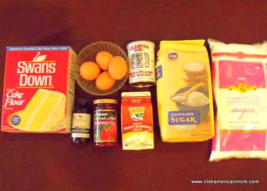 Ingredients for an Irish sponge cake