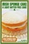 Single-image Celtic-styled poster of an Irish sponge cake dusted with confectioners' sugar, split with jam and cream filling, with green text overlay and a Celtic design border.