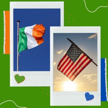 Irsih flag and American flag with hearts on a graphic