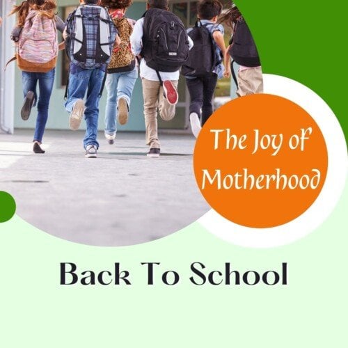 School children with backpacks running on a graphic with text bubble