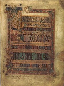Irish illustrated manuscript page shown at Trinity College Dublin