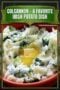 Bowl of Colcannon—creamy mashed potatoes with greens and a pat of butter on top with text banner.