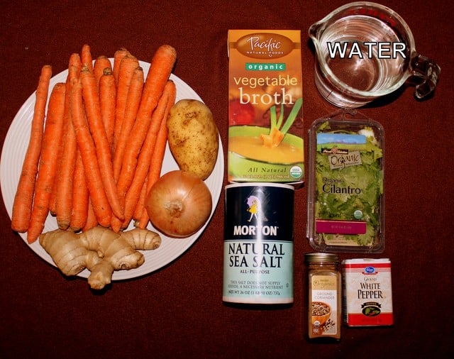 Ingredients For Carrot And Coriander Soup | Irish American Mom Carrots, potato, onion, ginger, vegetable stock, cilantro for carrot and coriander soup