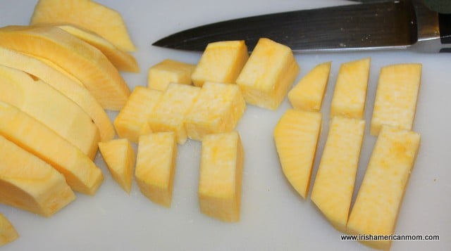 Cutting a rutabaga for boiling | Irish American Mom Cutting a rutabaga for boiling