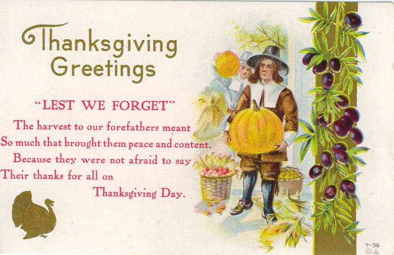 Vintage Thanksgiving greeting card with text