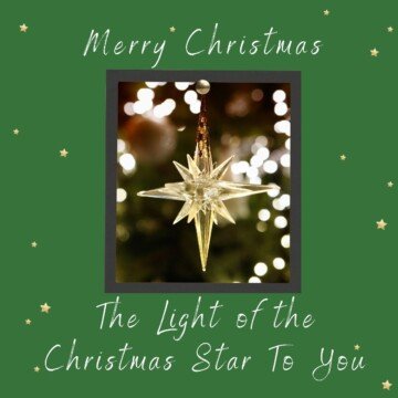 Star Christmas ornament on a grahic with text overlay