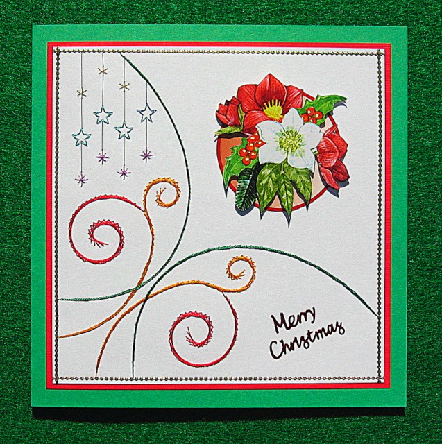 Merry Christmas Stars Greeting Card Stitched hand made Christmas card