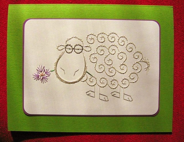 Sheep An embroidered sheep on a handmade greeting card