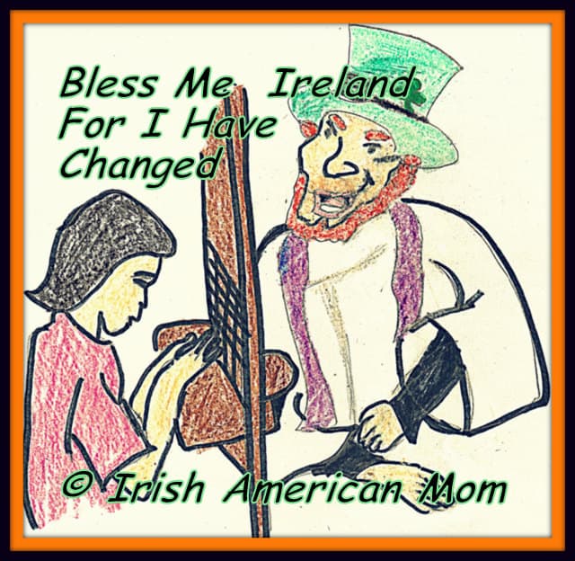 Bless Me Ireland Clipart Text on an image of a leprechaun confessional