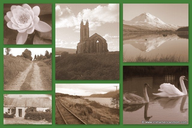 Irish Scenery Collage In Black And White Black and white photo collage of Ireland