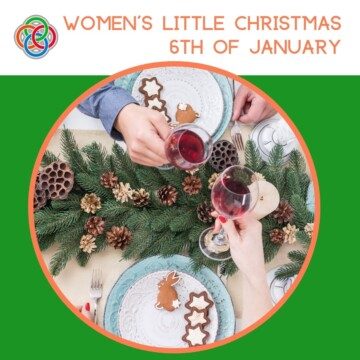 Christmas toast with wine plus text banner