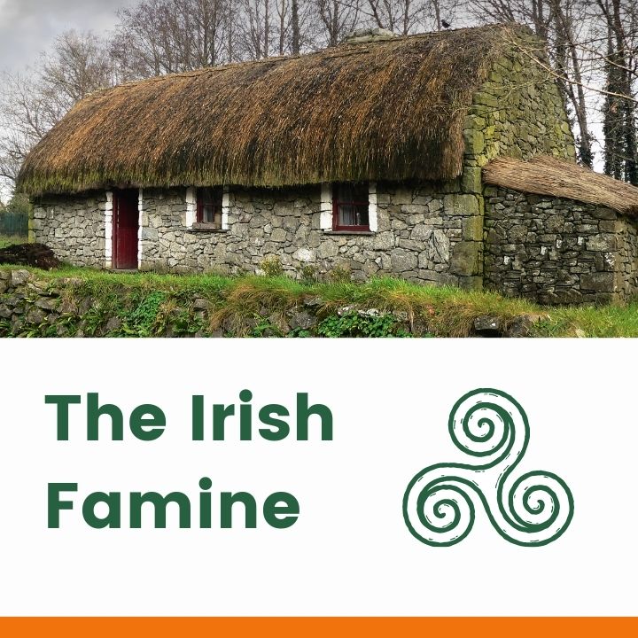 Thatched cottage over a text banner with Celtic Symbol