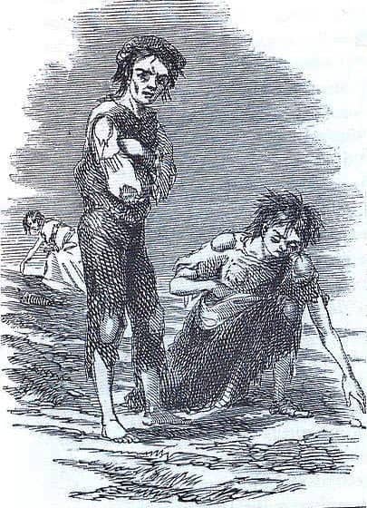 Sketch of starving people in a field